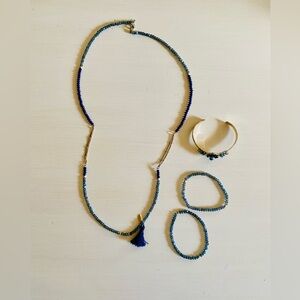 Sparkly Blue Beaded Necklace and 3 Bracelets Set